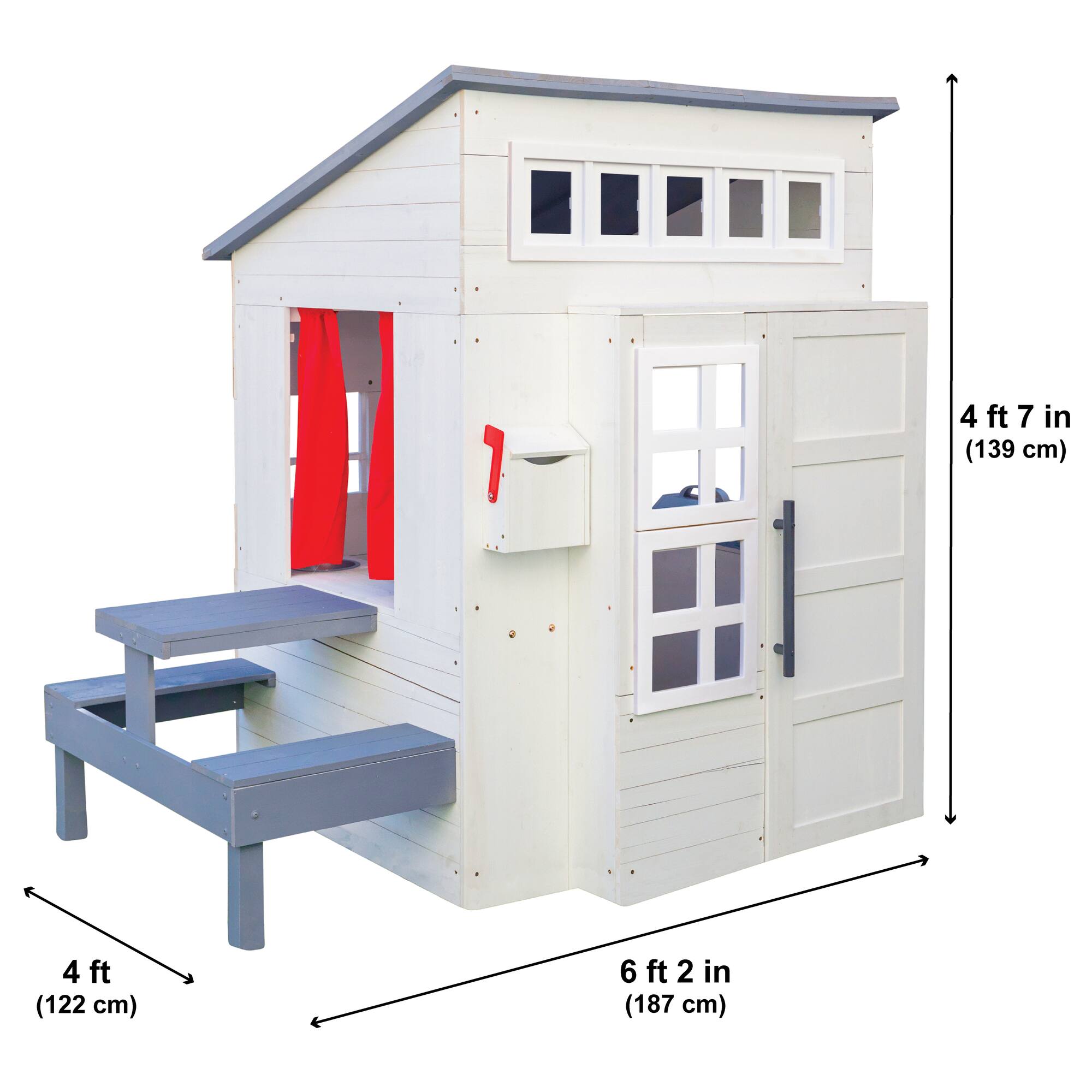 KidKraft White Modern Outdoor Wooden Playhouse with Picnic Table, Mailbox & Outdoor Grill
